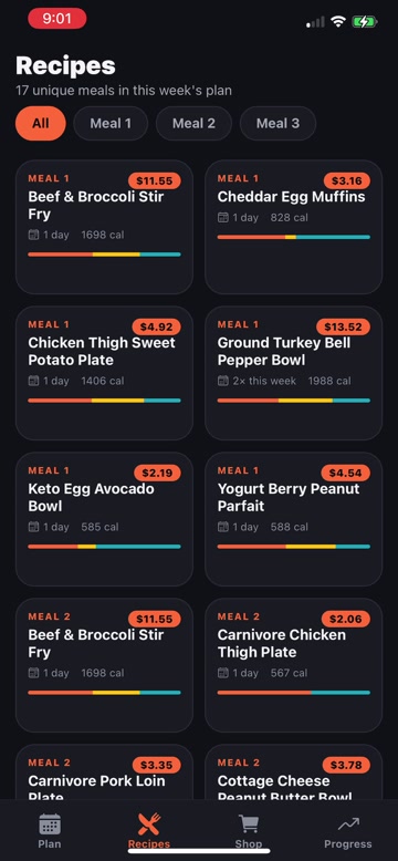 BWMP recipes screen